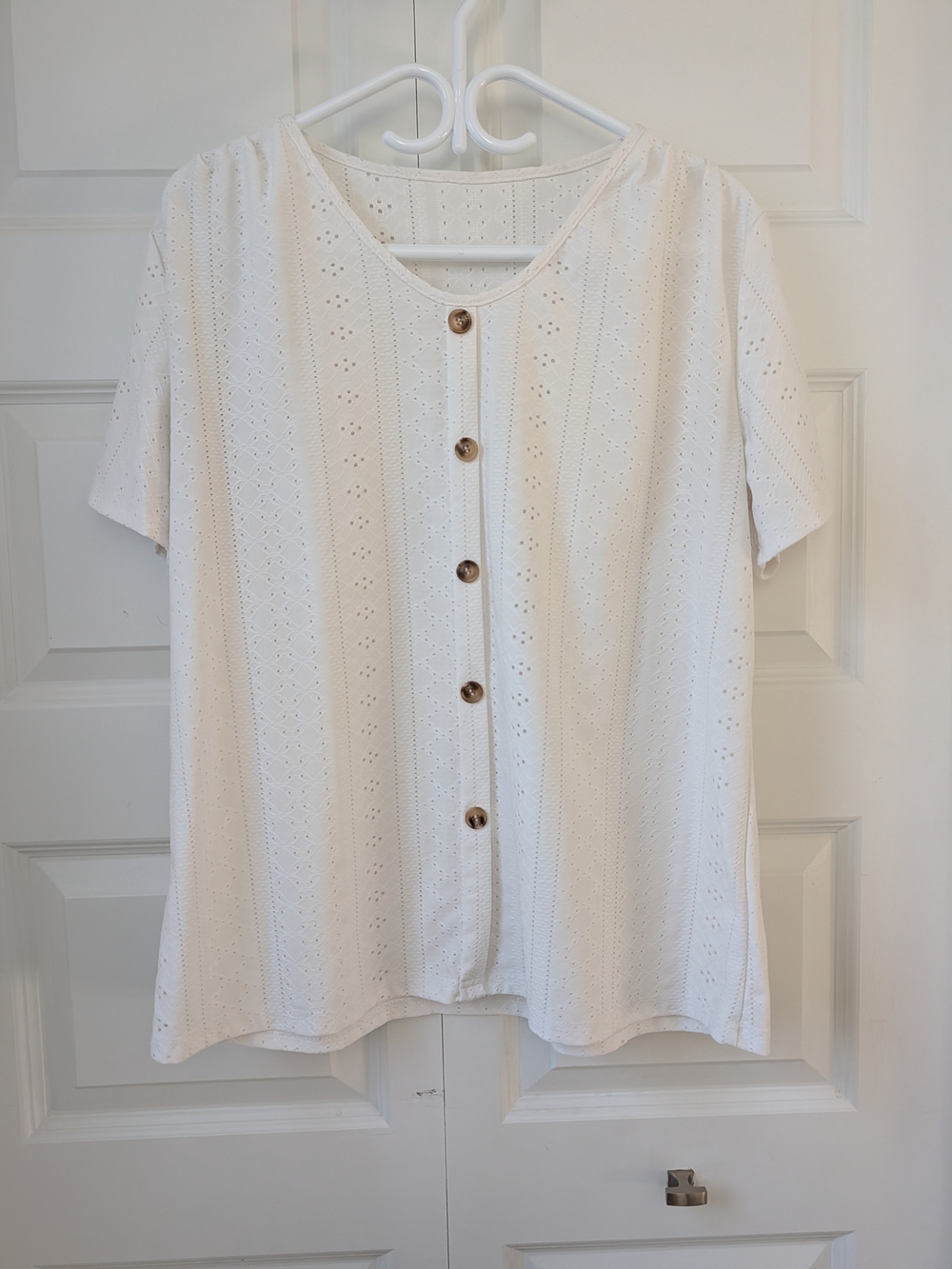 Womenβs Cream Eyelet Button-Front Top
